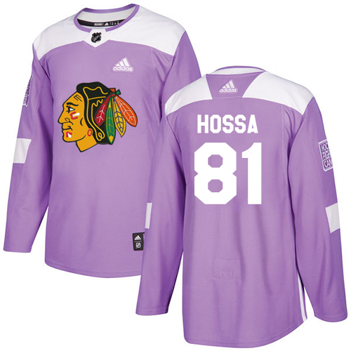 Adidas Blackhawks #81 Marian Hossa Purple Authentic Fights Cancer Stitched NHL Jersey - Click Image to Close